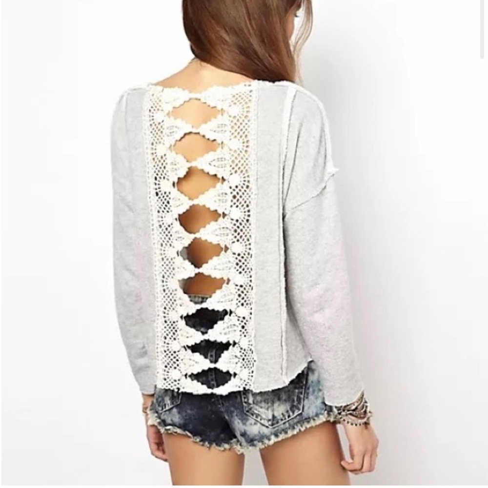 Free People Crochet Back Sweatshirt